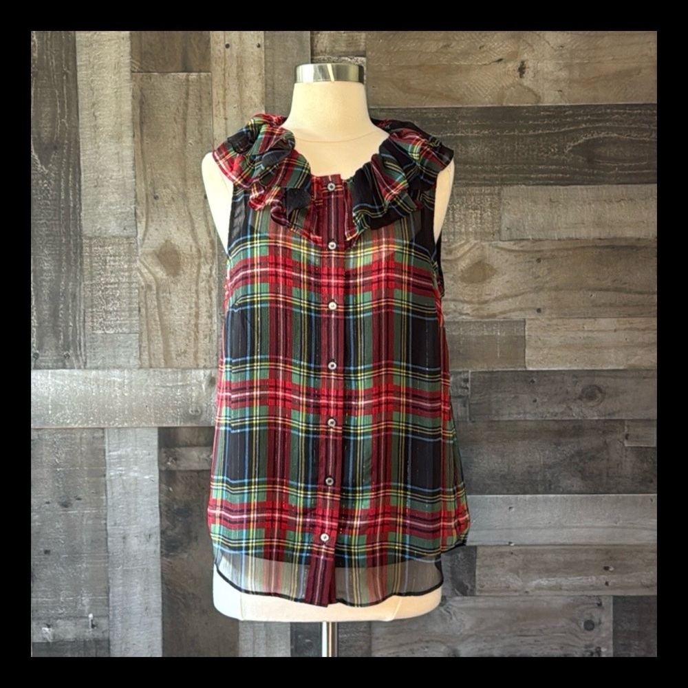 J.Crew button up plaid shirt small sparkly feminine holiday party Christmas